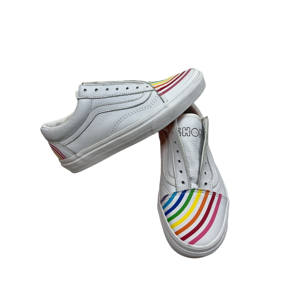 Vans Off The Wall Rainbow Flower Shop‎ Leather White Shoes Women's 6.5 Old Skool